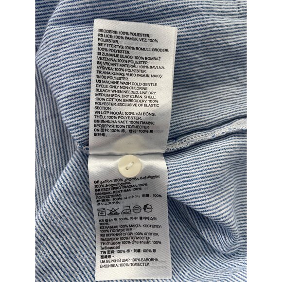 H&M Blouse Size 18 Button Front Long Sleeve Embroidered Lace Striped Blue White - Picture 9 of 12